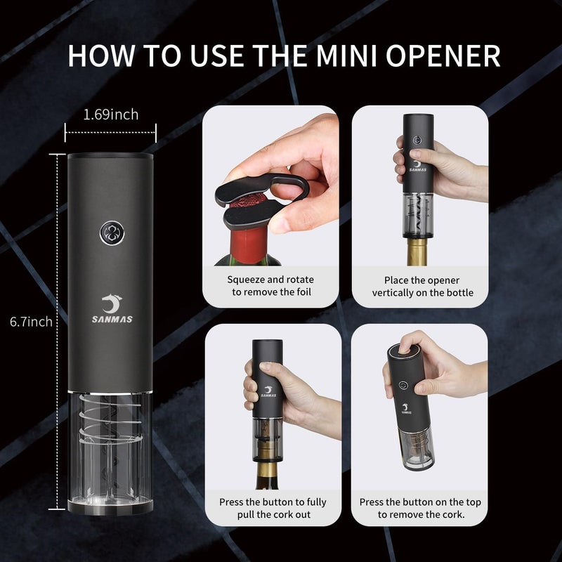 SUNMAS Rechargeable Electric Wine Bottle Opener Set - Automatic Corkscrew with Foil Cutter, Wine Stopper & Aerator Pourer - Ideal Gift for Wine Lovers - Image 5